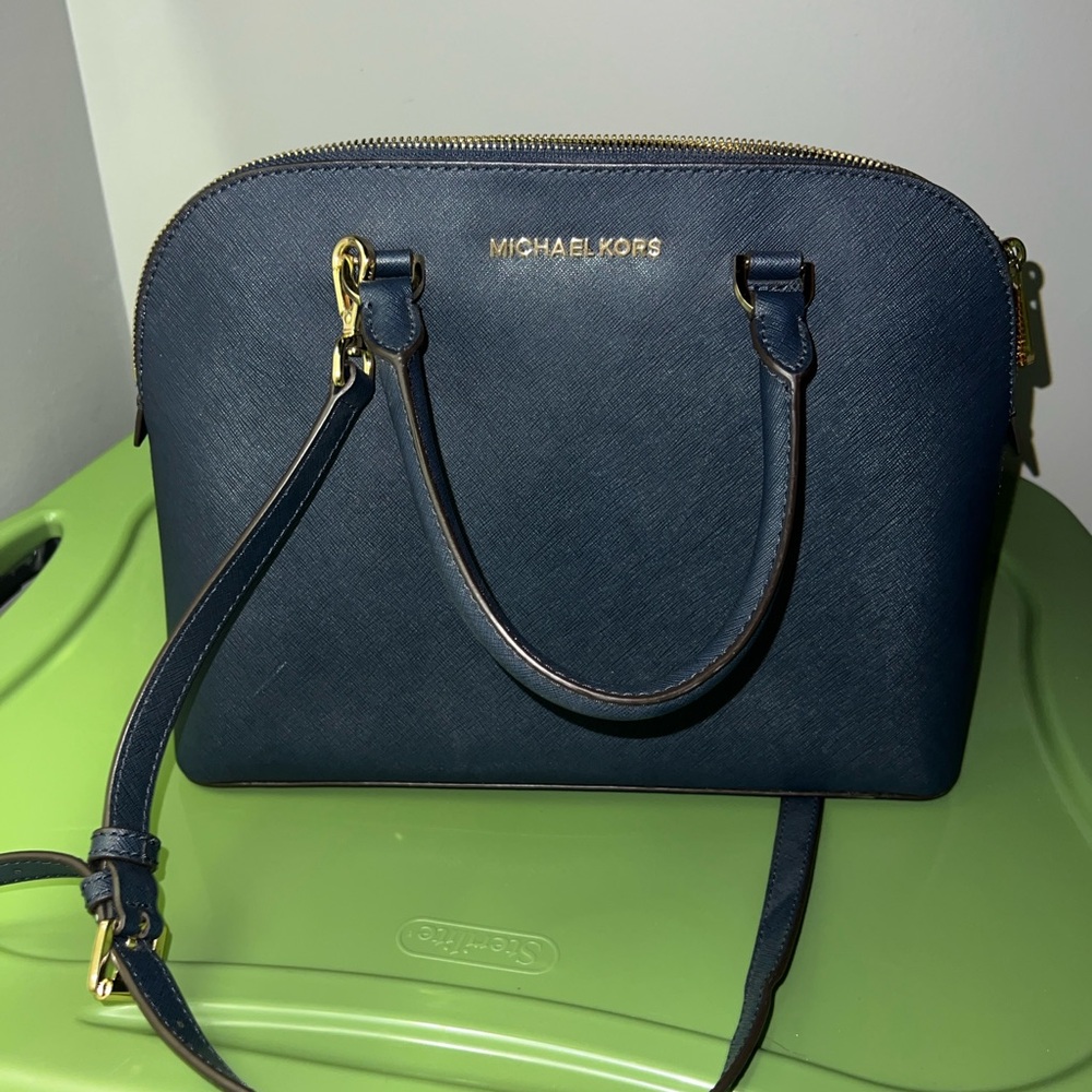 MICHAEL KORS Navy Saffiano Dome Satchel